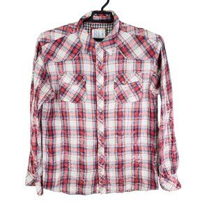 Mens BKE Vintage Red & White Plaid Shirt Long Sleeve Button Down Size XL